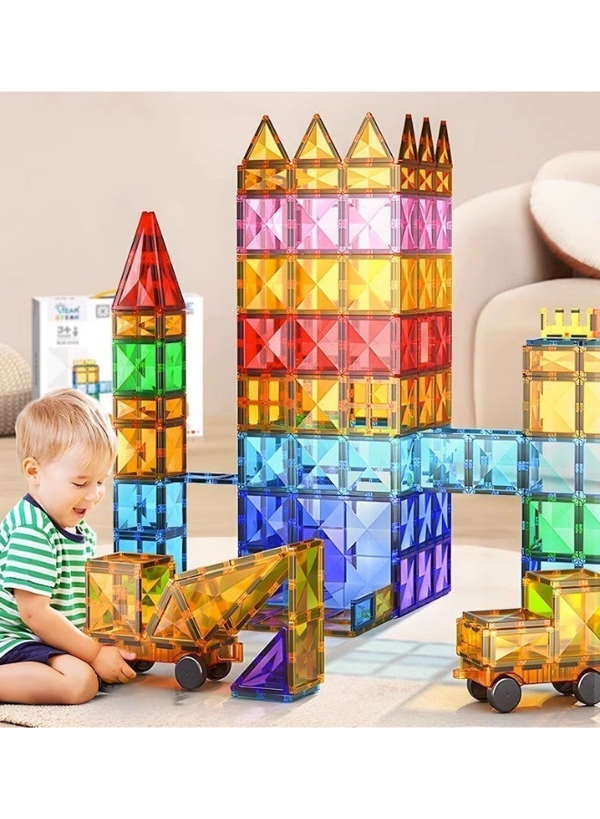 100 PCS Magnetic Tiles Building Blocks with 2 Cars, Stronger 3D Magnet Building Tiles Set Toys for Kids Ages 3 4 5 6 7 8 9, Magnet Building Set Gift for Boys Girls Educational Birthday Gifts - Image 2